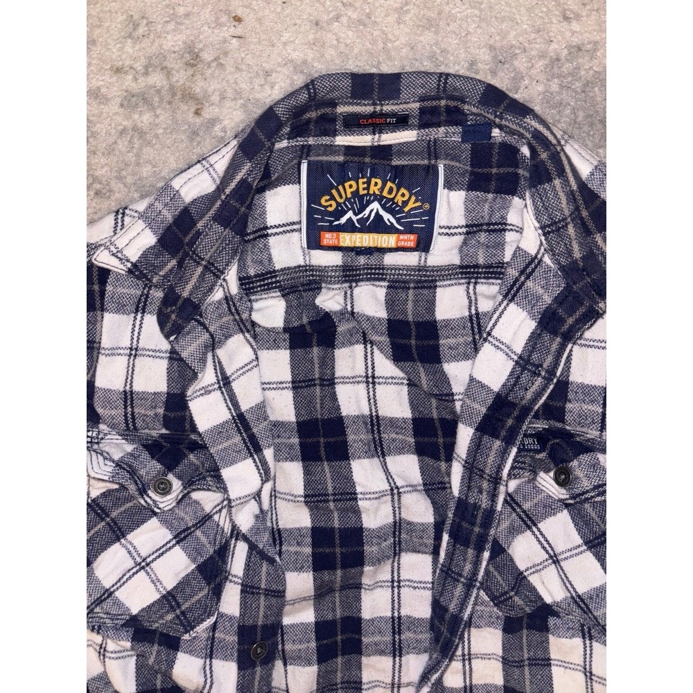 Superdry Expedition Flannel Shirt Mens Medium Blue White Plaid Classic Fit - Picture 3 of 4